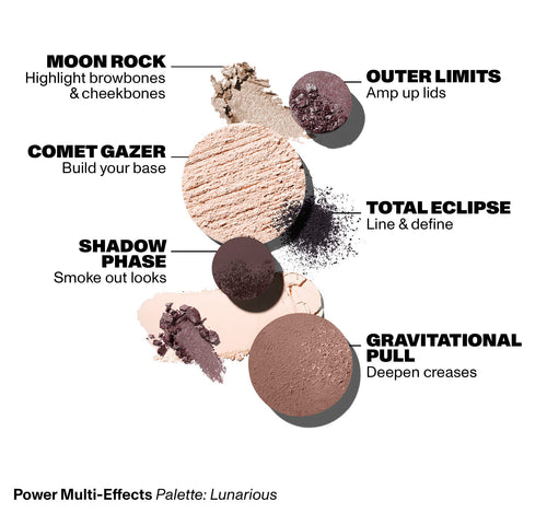 Power Multi-Effects Palette / Lunarious -  Outer Limits - Amp up lids, Total Eclipse - Line & Define, Gravitational Pull - Deepen creases, Shadow Phase - Smoke out looks, Comet Gazer - Build your base, Moon Rock - Highlight browbones & cheekbones, view larger image-view-3