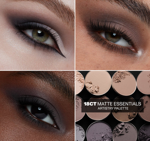18CT Matte Essentials Artistry Palette - eye macros on three different skin tones, view larger image-view-5
