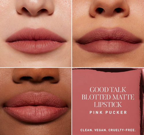 Good Talk Soft Matte Lipstick / Pink Pucker - On-Figure, view larger image-view-3